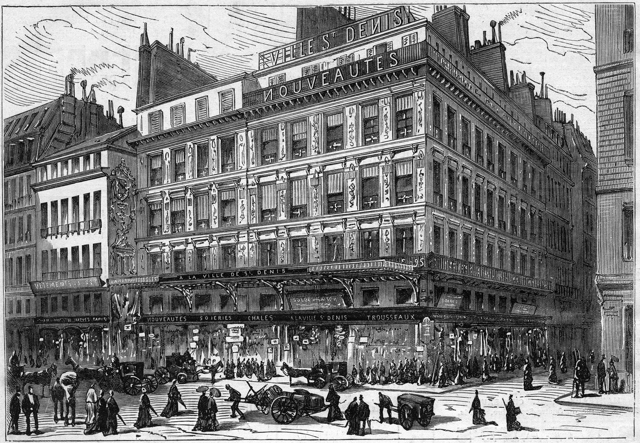 巴黎百货公司：位于巴黎Rue Paradis Poissonniere和Faubourg Sant Denis街角的 "圣丹尼斯之城 "的外景。 作者 法语学校