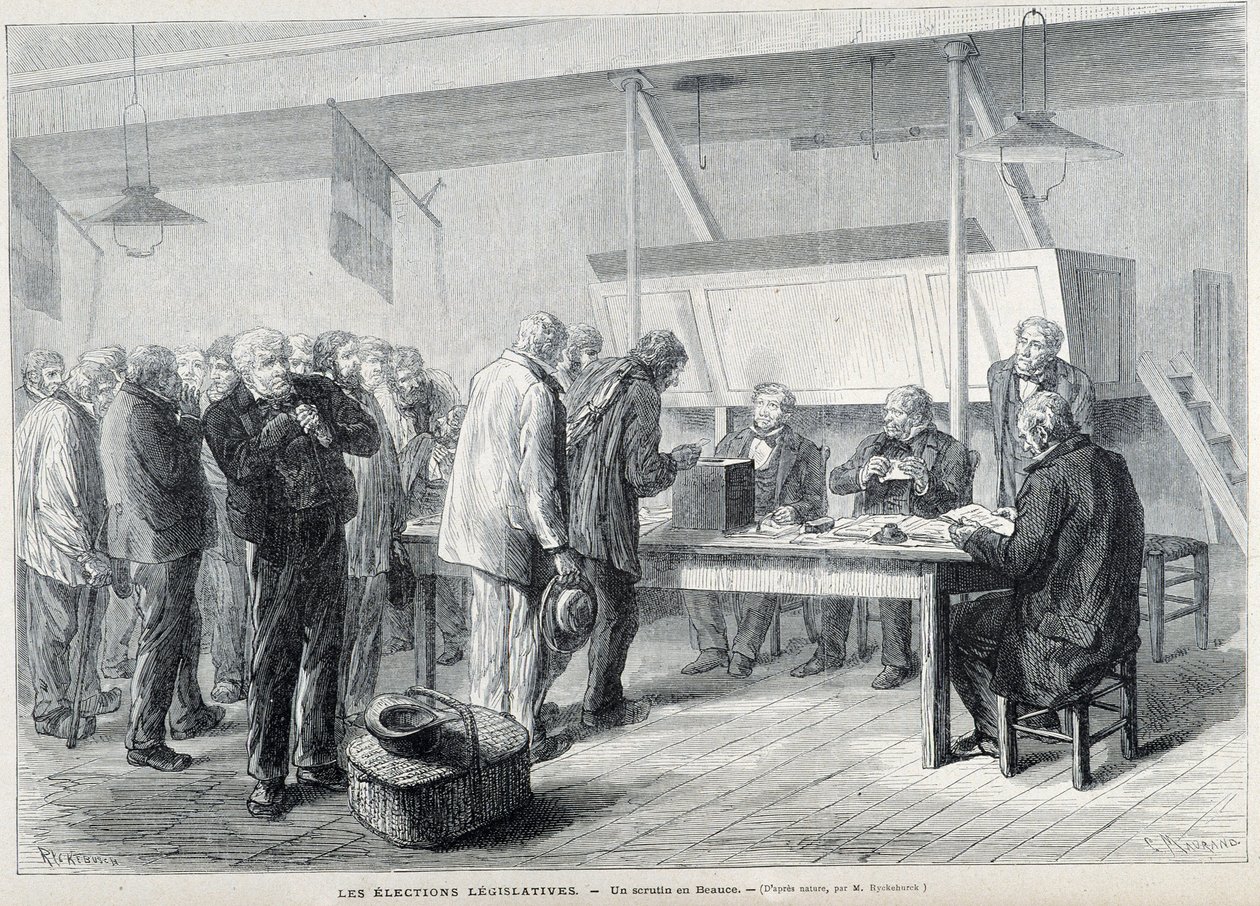 议会选举：1876 年 3 月在“Le Monde Illustré”中的 Beauce 投票站 作者 法语学校