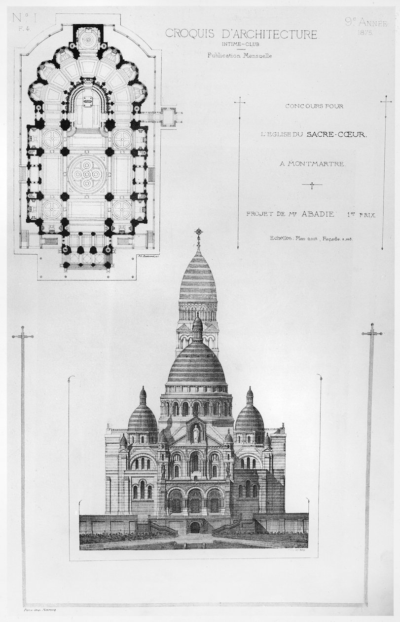 Paul Abadies在蒙马特的圣心大教堂设计竞赛中赢得设计，来自Croquis dArchitecture，1875 作者 法语学校