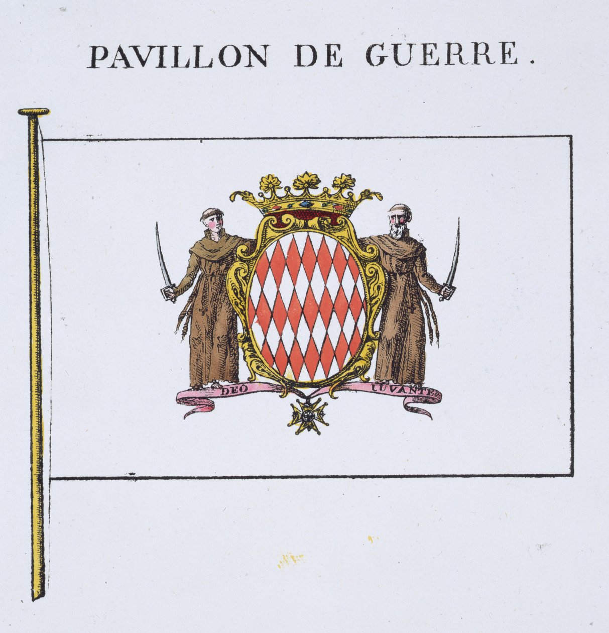 Pavillon de Guerre，详细信息来自摩纳哥的旗帜（见103834），来自法国的旗帜书，1819年 作者 法语学校