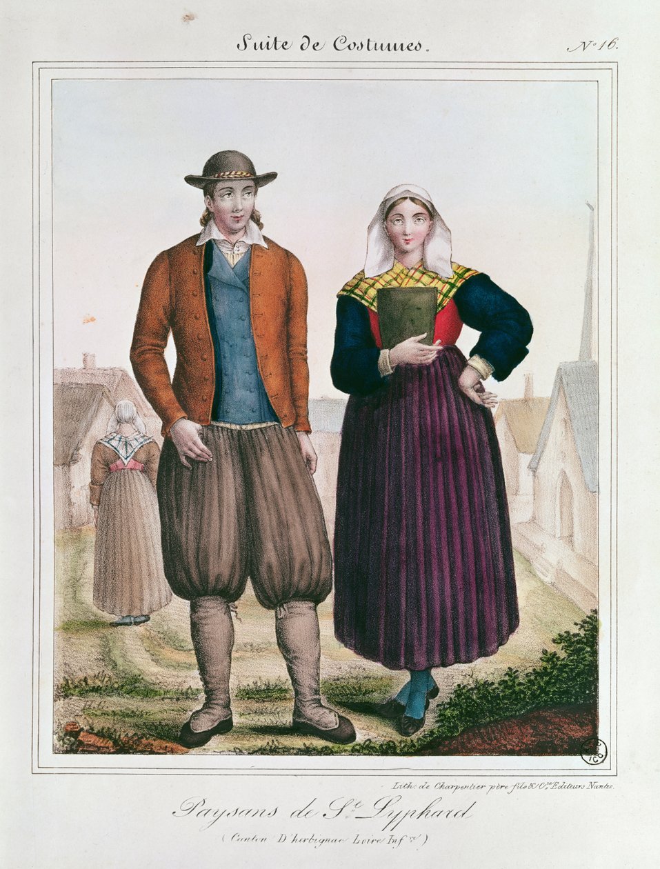 Saint-Lyphard的农民，来自The Charpentier Bretons Costumes 作者 法语学校