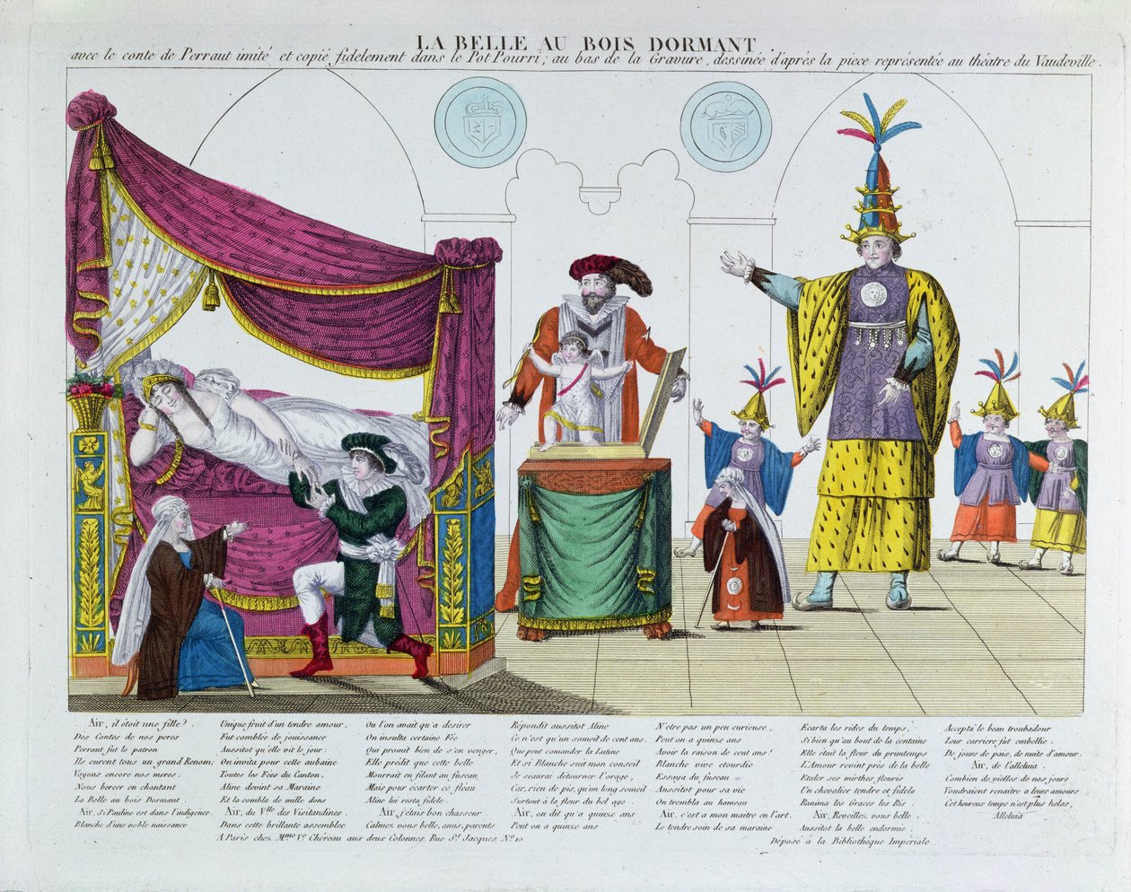 查尔斯·佩罗（Charles Perrault，1628-1703）童话故事中的睡美人表演，在巴黎杂耍剧院，1820年（彩色版画） 作者 法语学校