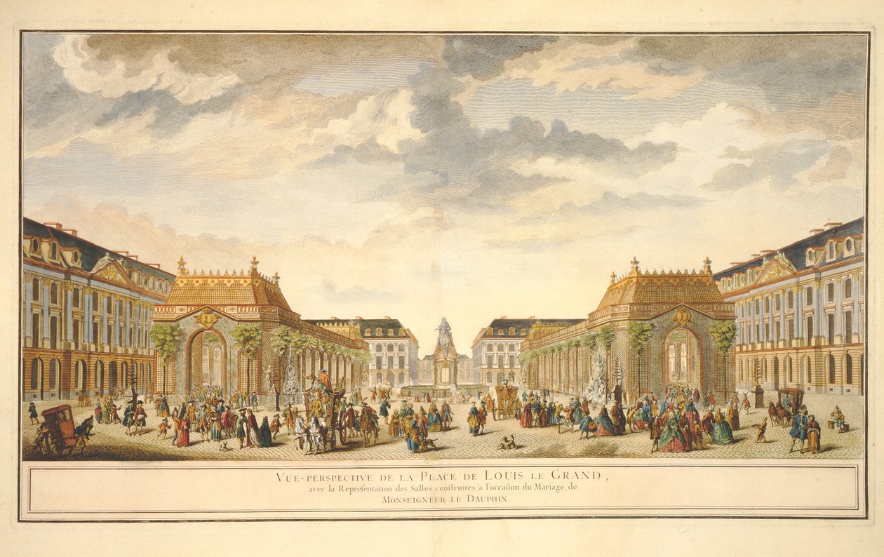 透视地图de Louis le Grand与为Monseigneur le Dauphin婚礼建造的房间（彩色雕刻） 作者 法语学校