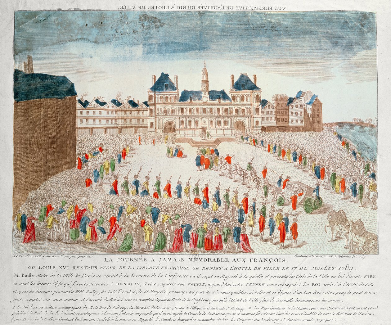 1789年7月17日路易十六（1754-93）抵达Hotel de Ville的透视图 作者 法语学校