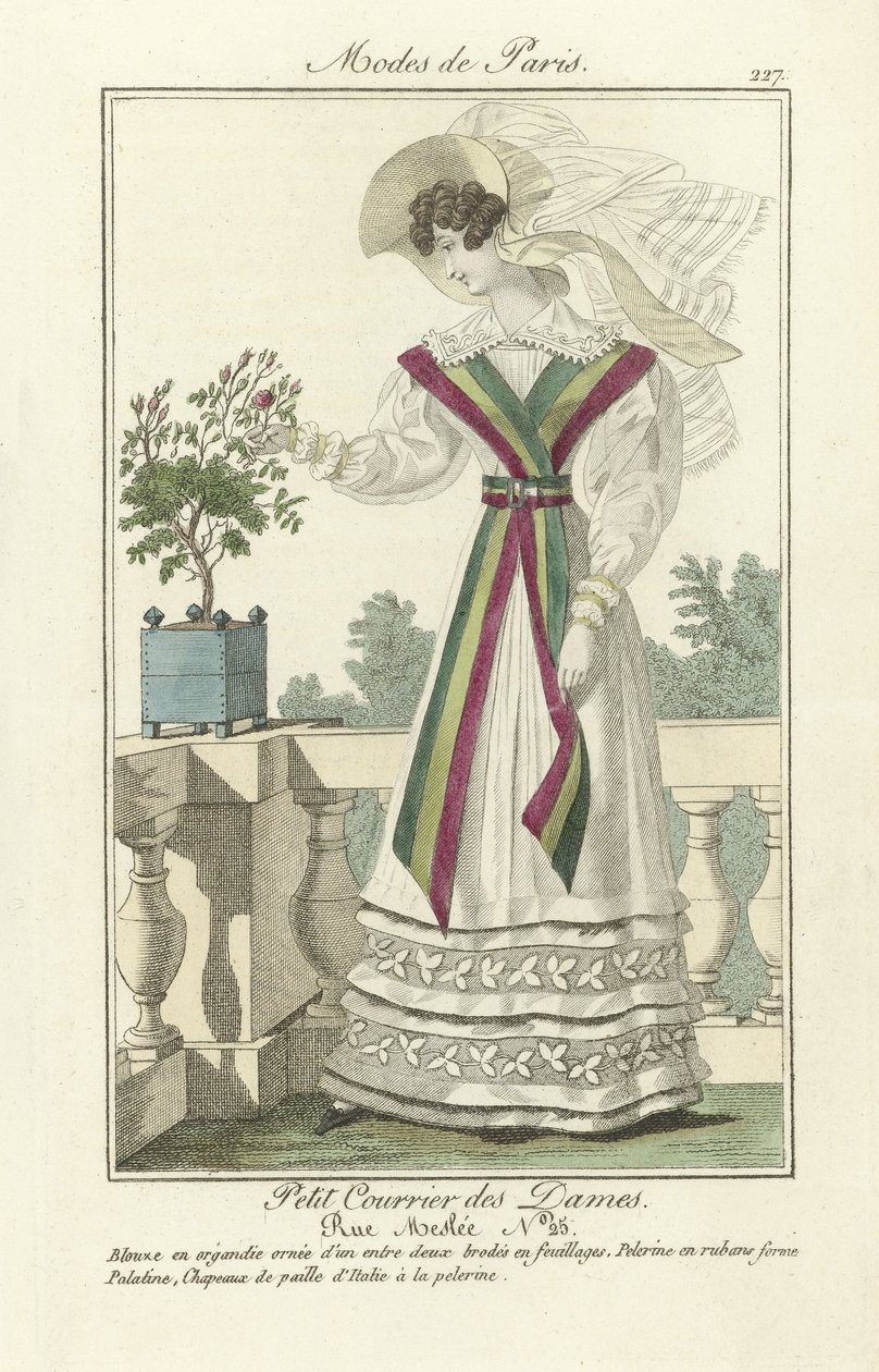 Petit Courrier des Dames, Rue Meslee No. 25, from Modes de Paris, pub. 1824（彩色雕刻） 作者 法语学校