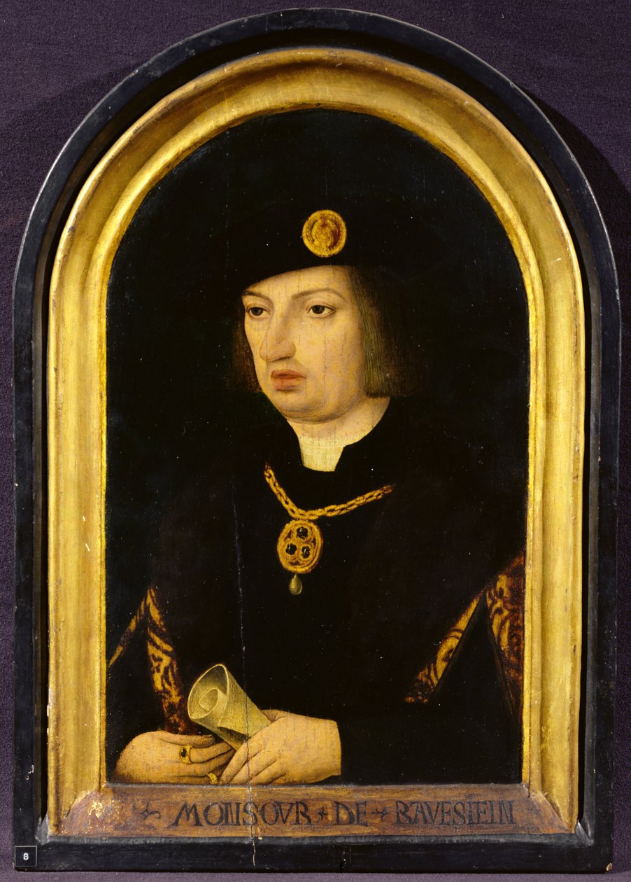 克利夫斯的菲利普（刻有“Monsour de Ravestein”）c.1502-34（面板油画） 作者 法语学校