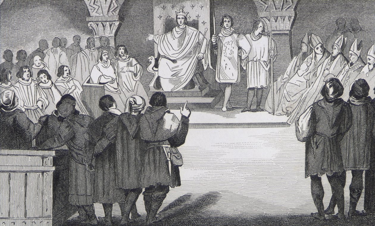 Philippe IV（1268-1314）le Bel在卢浮宫与来自Colart的“Histoire de France”重聚了总统，出版于1840年 作者 法语学校