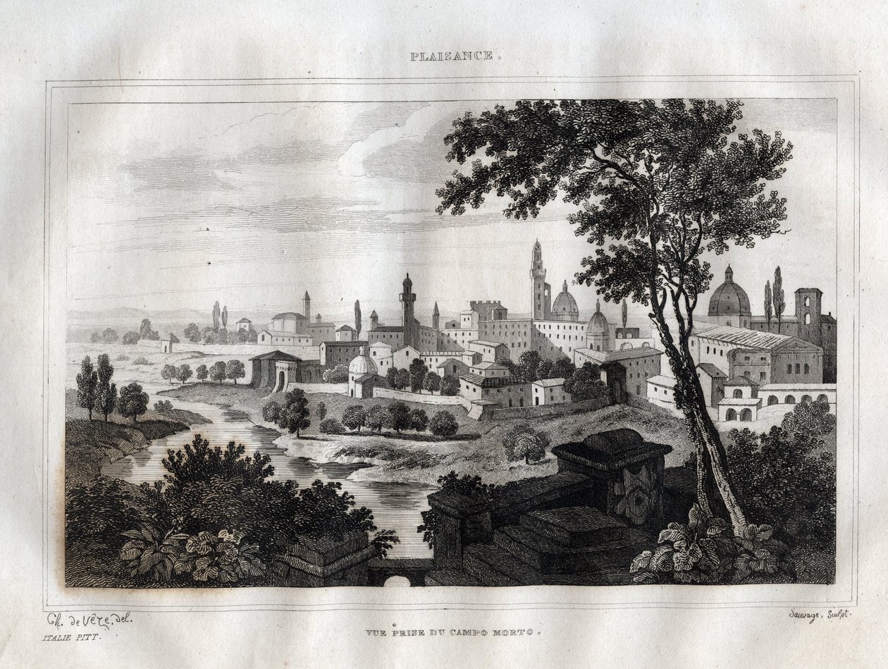 皮亚琴察--Plaisance--雕刻自M. de Norvins, Ch. Nodier 1834-1836的 "意大利风景画"。 作者 法语学校