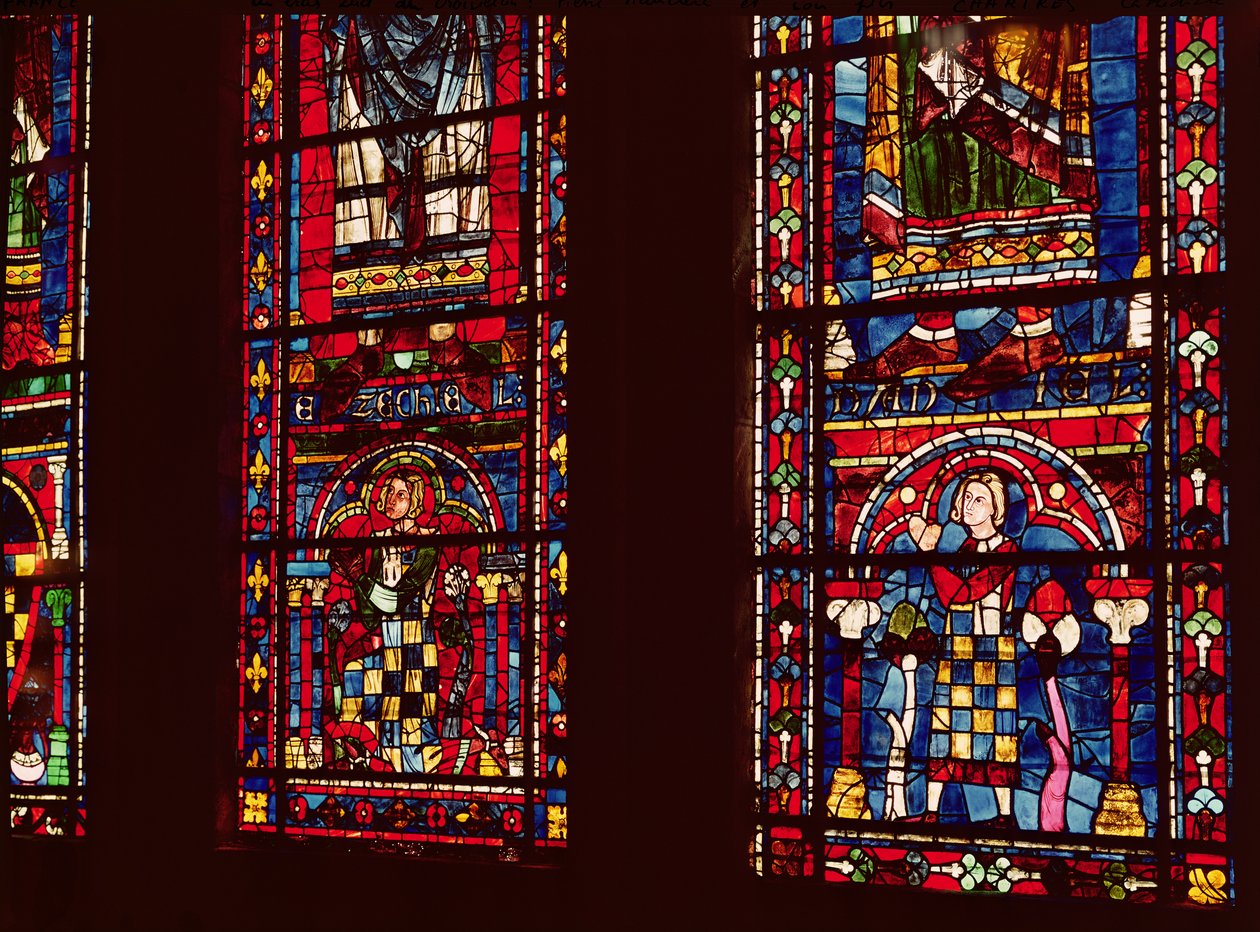 Pierre de Dreux（1190-1250）和他的儿子Jean de Bretagne（1237-86）从南部横断面的柳叶刀窗口详细说明，c.1217-25 作者 法语学校