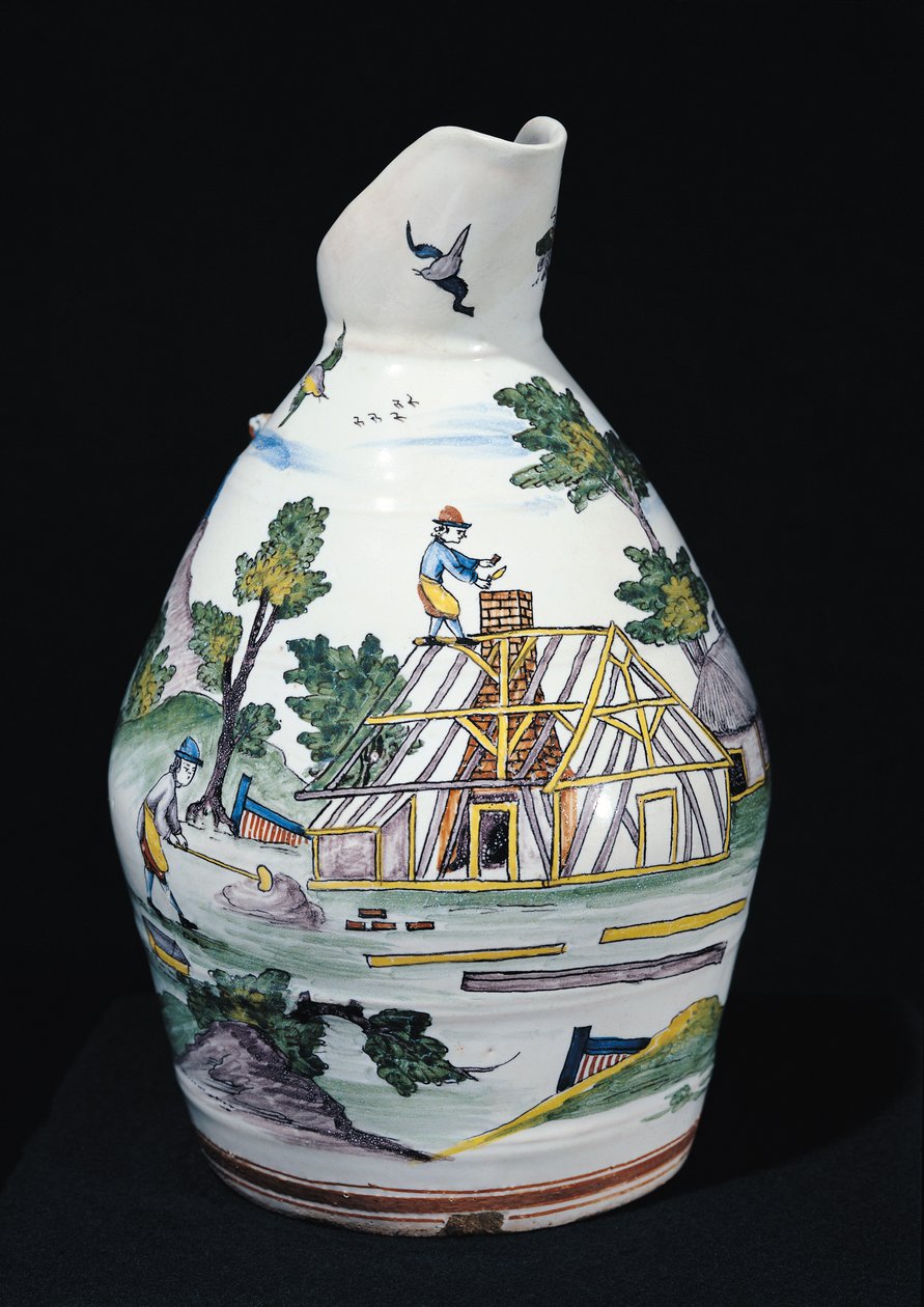 Pitcher描绘建筑物的建筑，Sinceny，c.1740-50（彩陶） 作者 法语学校