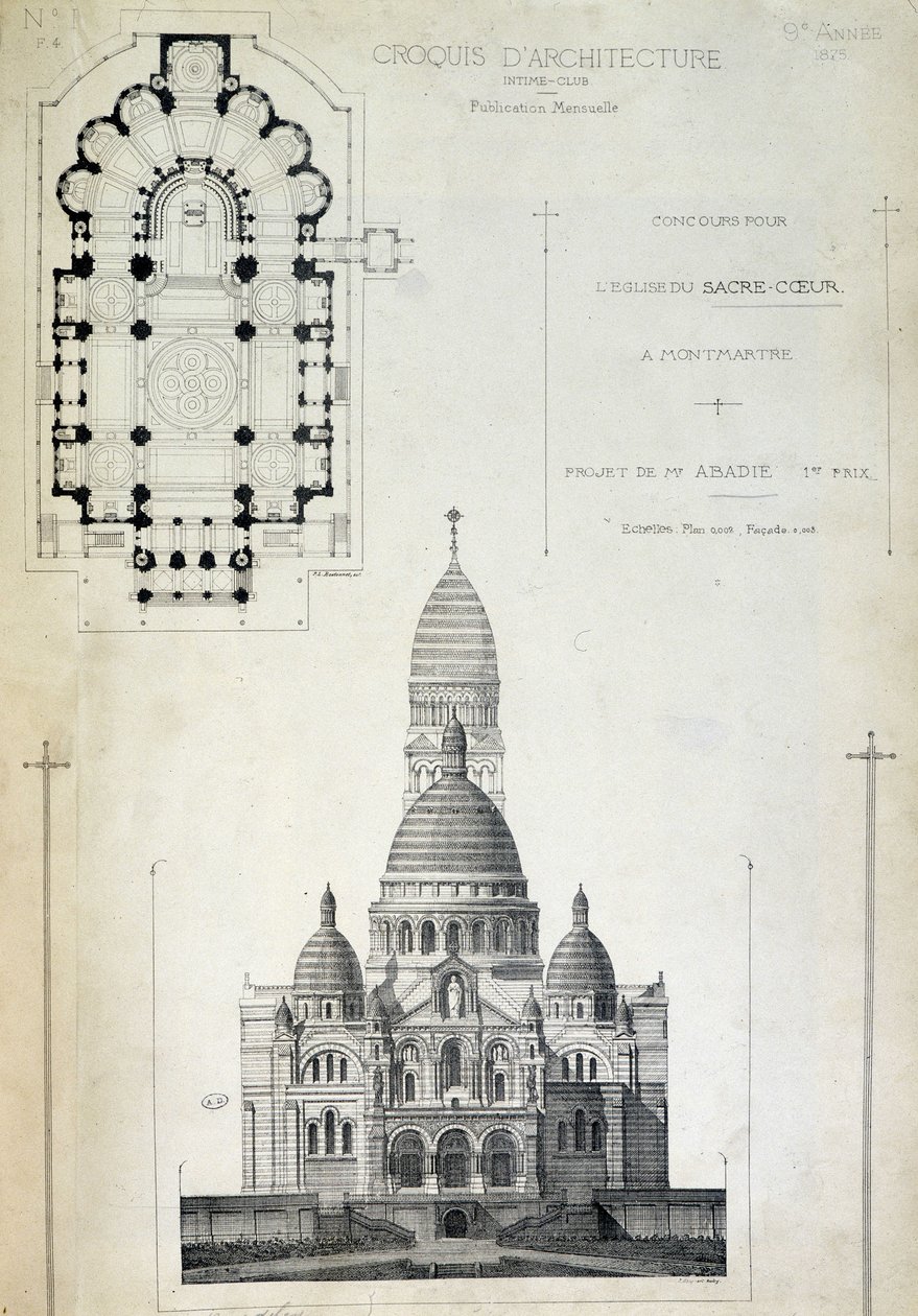 Plan and elevation of the Sacred Heart, project by Mr. Abadie, late 19th century 作者 法语学校