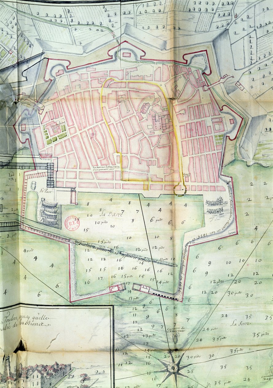 土伦计划，1669年（钢笔和墨水在纸上） 作者 法语学校