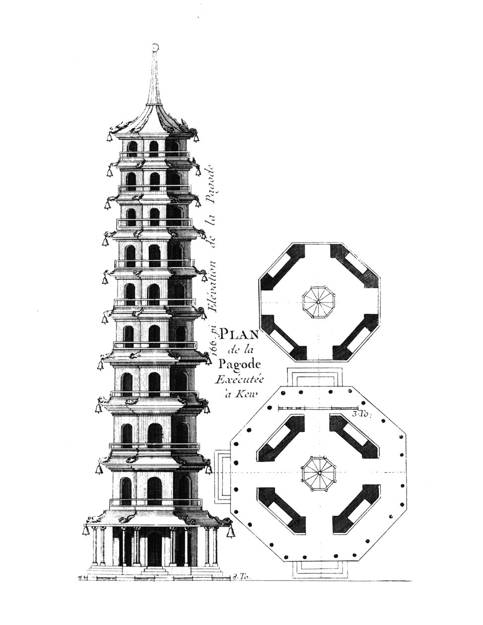 来自英国 - 中国时尚花园的Kew宝塔的计划，由George Louis the Red出版，出版于c.1776-88 作者 法语学校