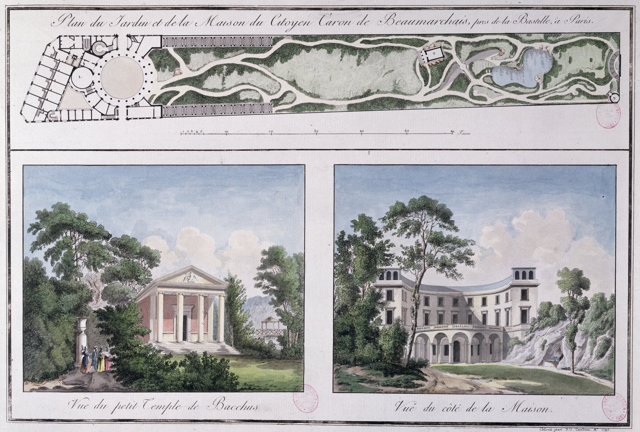 为Lemoine建造的Pierre Augustin Caron de Beaumarchais（1732-99）花园和房屋的计划，1784 作者 法语学校