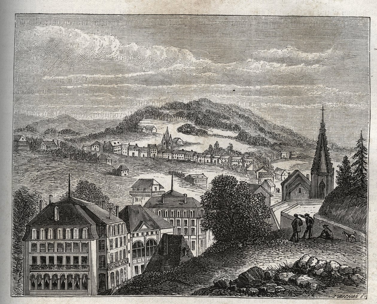 孚日省的Plombieres-les-Bains(Plombieres les Bains)温泉度假胜地--V.A. Malt-Brown的 "La France illustree: geography, history, statistical administration "中的雕版画。1884 作者 法语学校