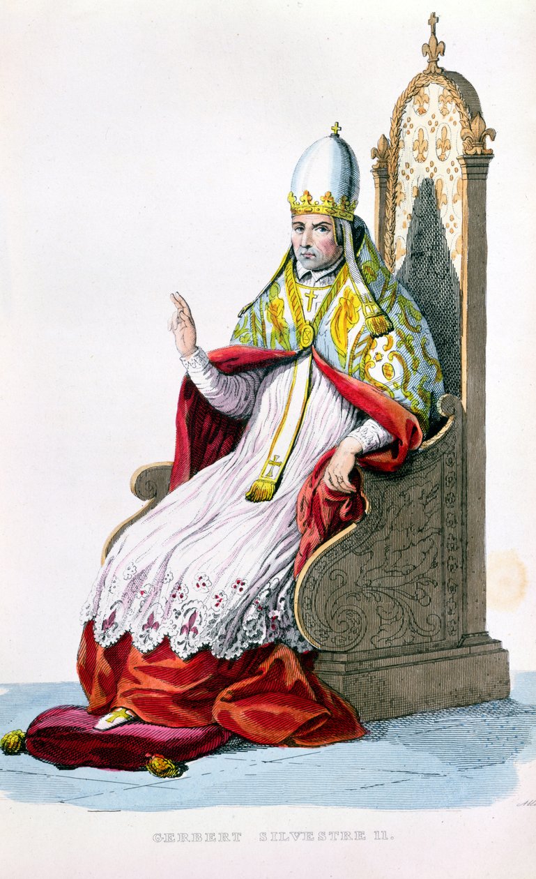 教皇西尔维斯特二世，来自法国普鲁塔克的E. Mennechet，巴黎，1835年（彩色版画） 作者 法语学校