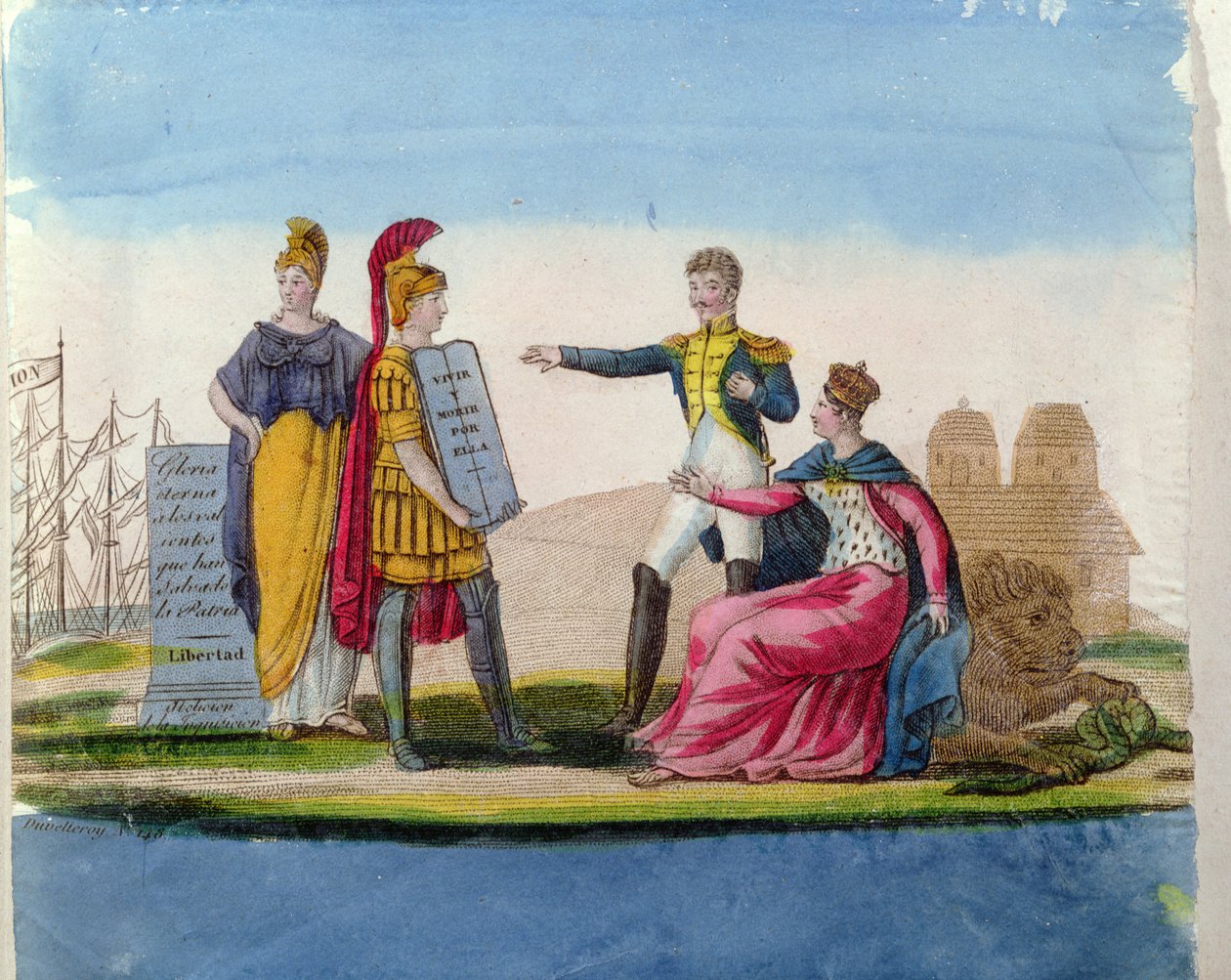热门意象赞美玻利瓦尔，1820-30（彩色雕刻） 作者 法语学校