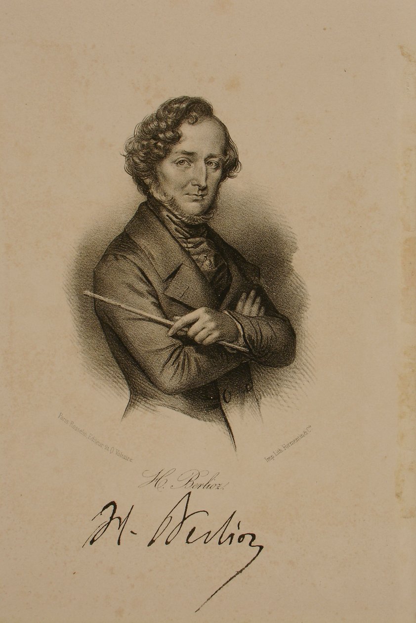 Hector Berlioz的肖像和签名（1803-69） 作者 法语学校