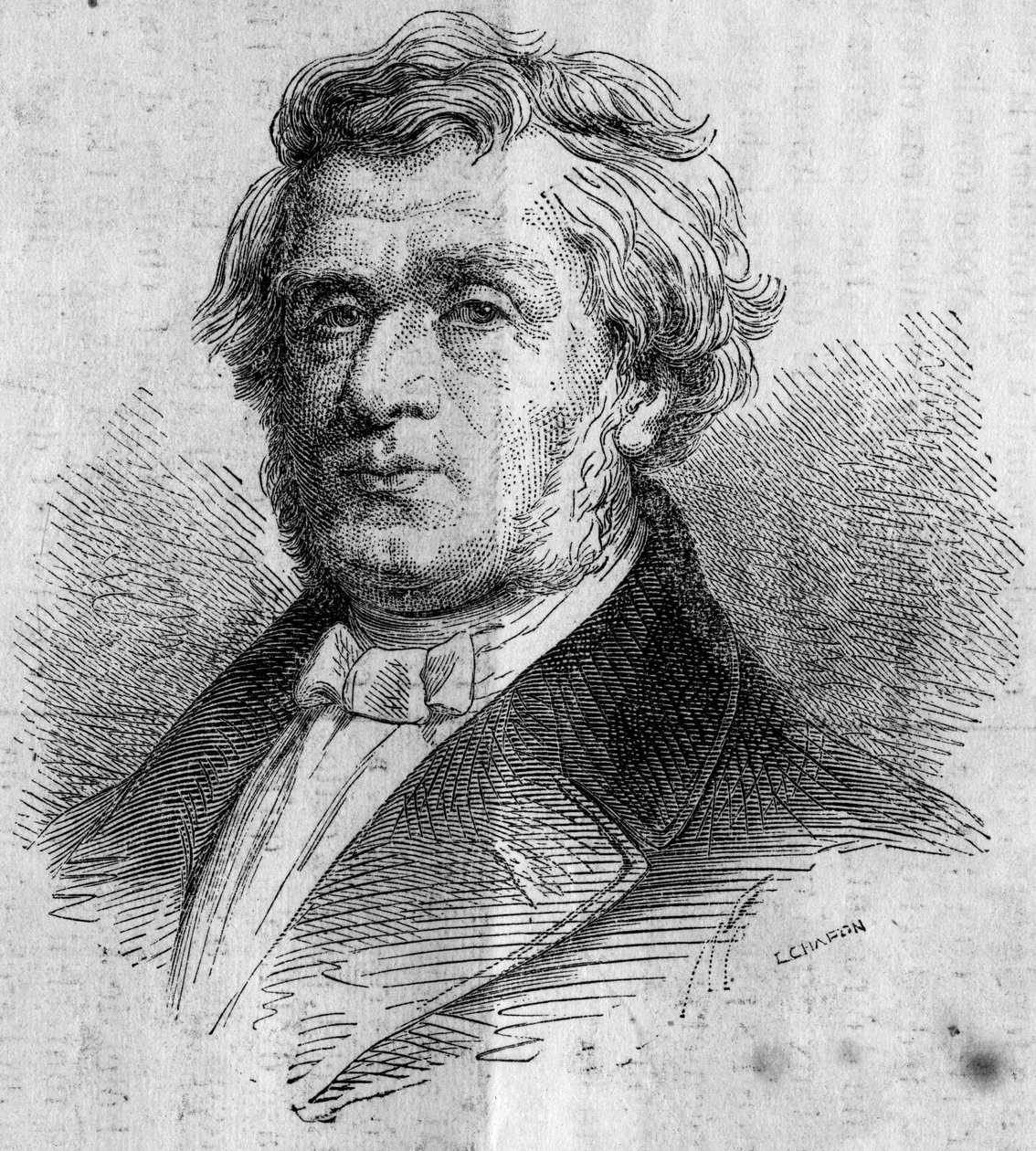 Alphonse Lavallee (1791-?)的肖像，南特的商人，培训工程师的中央工艺学院（或巴黎中央工艺学院）的创始人。1863年11月28日《世界画报》第346期的版画。 作者 法语学校