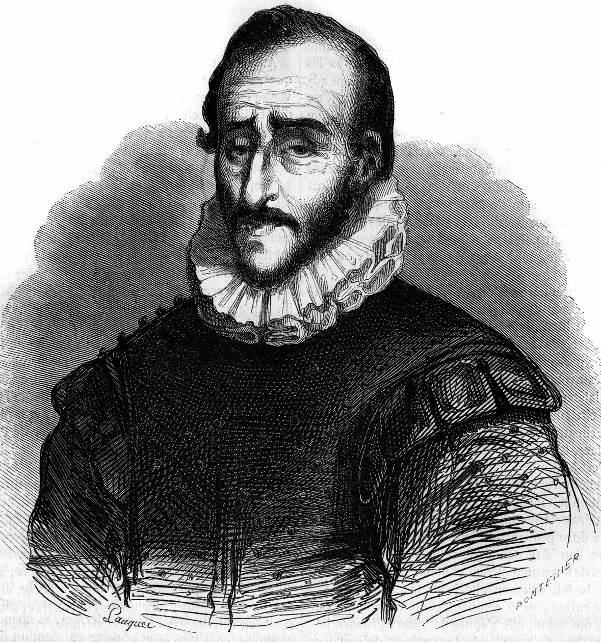 法国工程师Adam de Craponne（1526-1576）的肖像。雕刻在 "Le Magasin picturesque "中。 作者 法语学校
