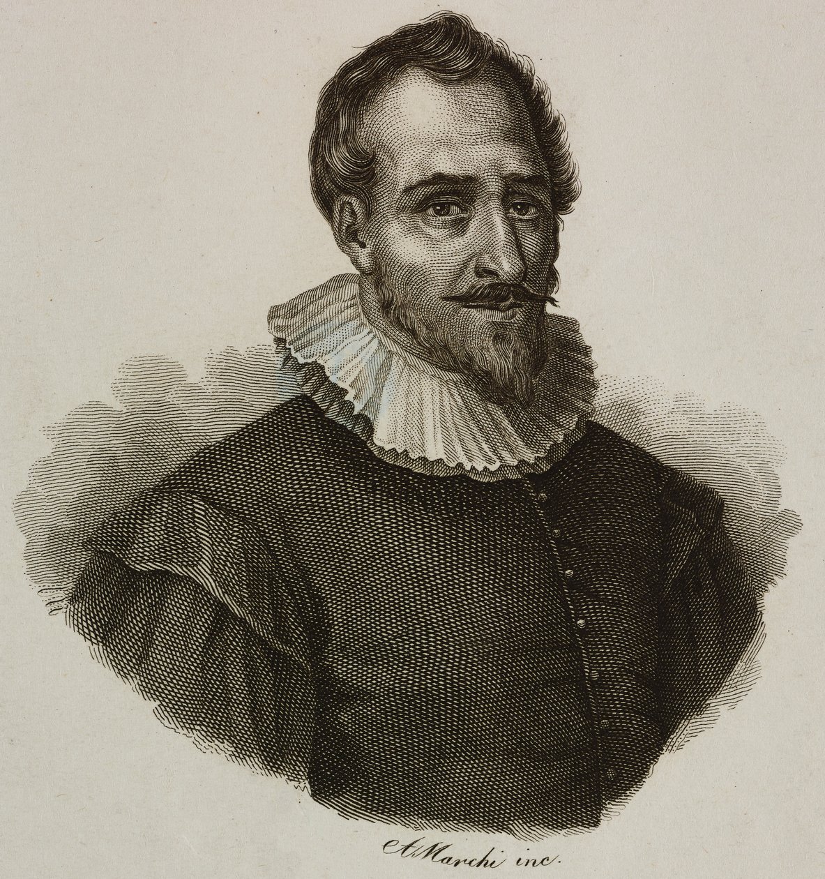 法国工程师 Adam de Craponne (1526-1576) 的肖像，由 Marchi 雕刻 作者 法语学校