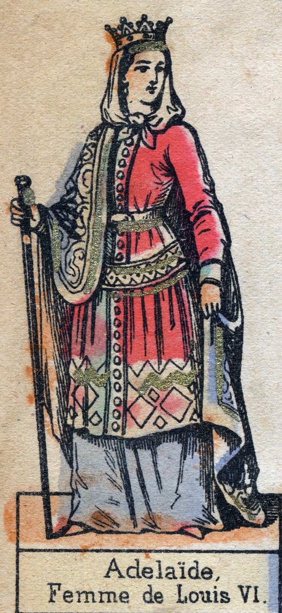 法国路易六世的妻子阿黛尔-德-萨瓦（Alix或Adelaide de Maurienne）（约1100-1154）的画像。(卡佩王朝)。19世纪末的插图。 作者 法语学校