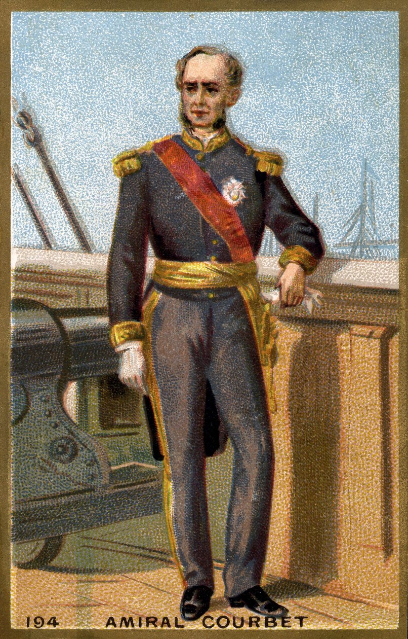 库尔贝上将（1827-1885）的画像。19世纪末的彩色石版画。 作者 法语学校