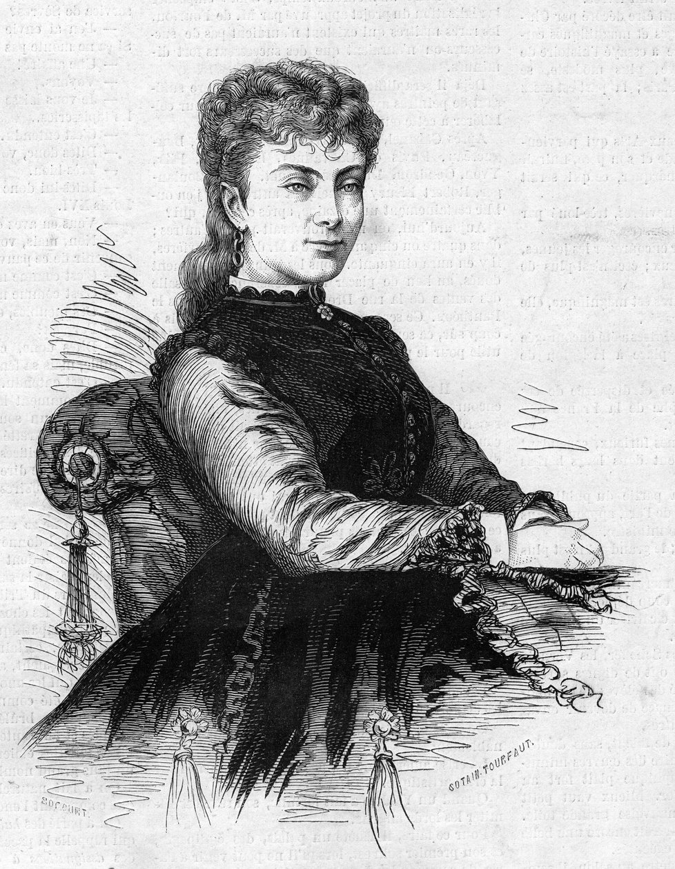 法国喜剧演员Aimee Desclee（约1837-1874）的肖像。1874年3月14日《世界画报》第883期的版画。 作者 法语学校