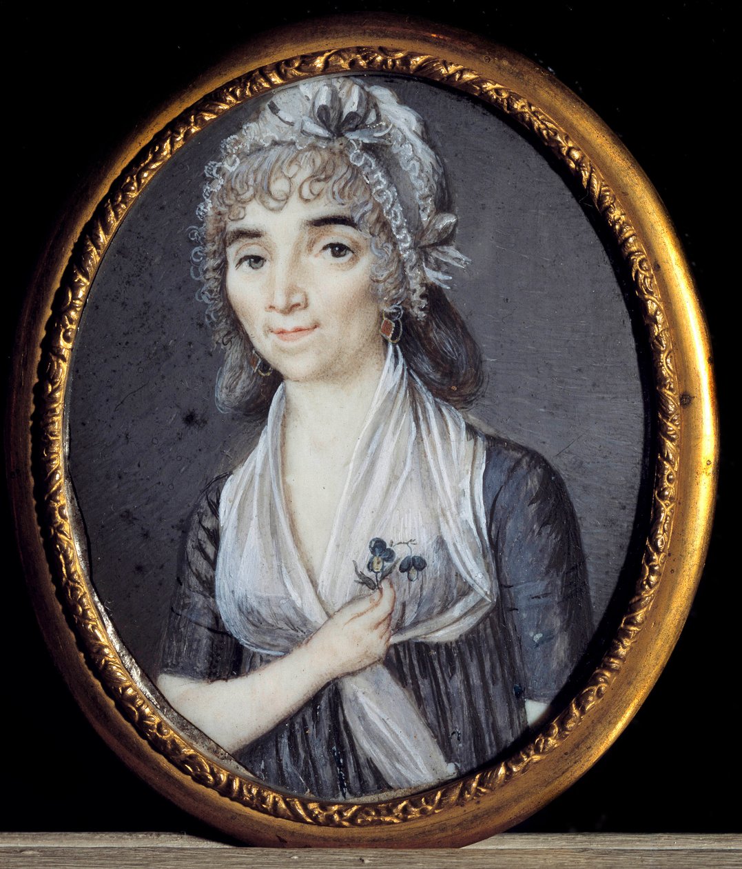 阿尔贝蒂娜·马拉的肖像，让-保罗·马拉 (1743-1793) 的妹妹。 匿名法国微型 作者 法语学校