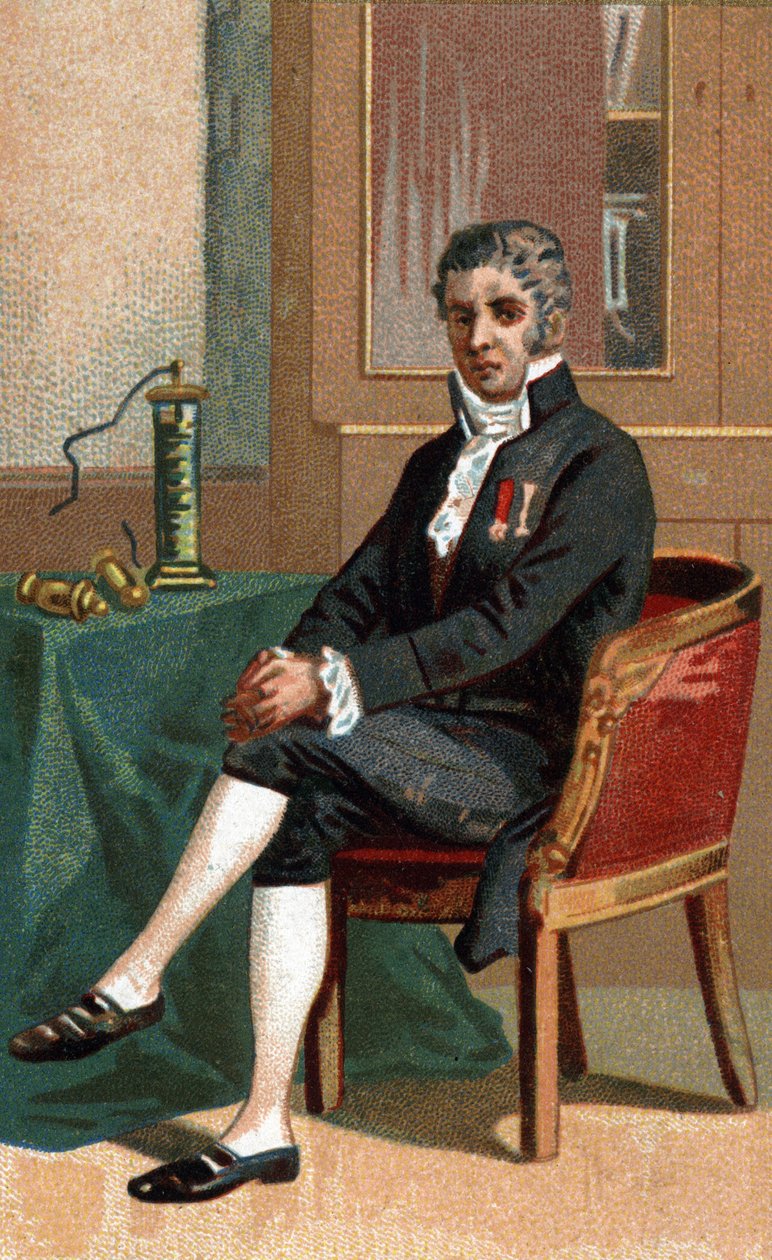 亚历山德罗（Alexandre）-沃尔塔（1745-1827）意大利物理学家的肖像。 作者 法语学校
