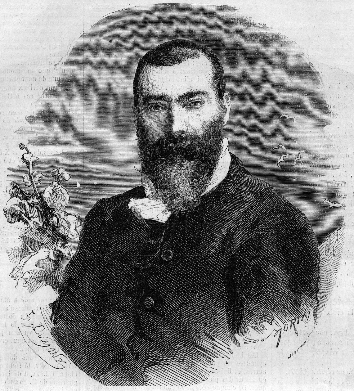 阿尔方斯-卡尔（1808-1898）的肖像，法国小说家和剧作家。1860年1月21日《世界画报》第145期的版画。 作者 法语学校