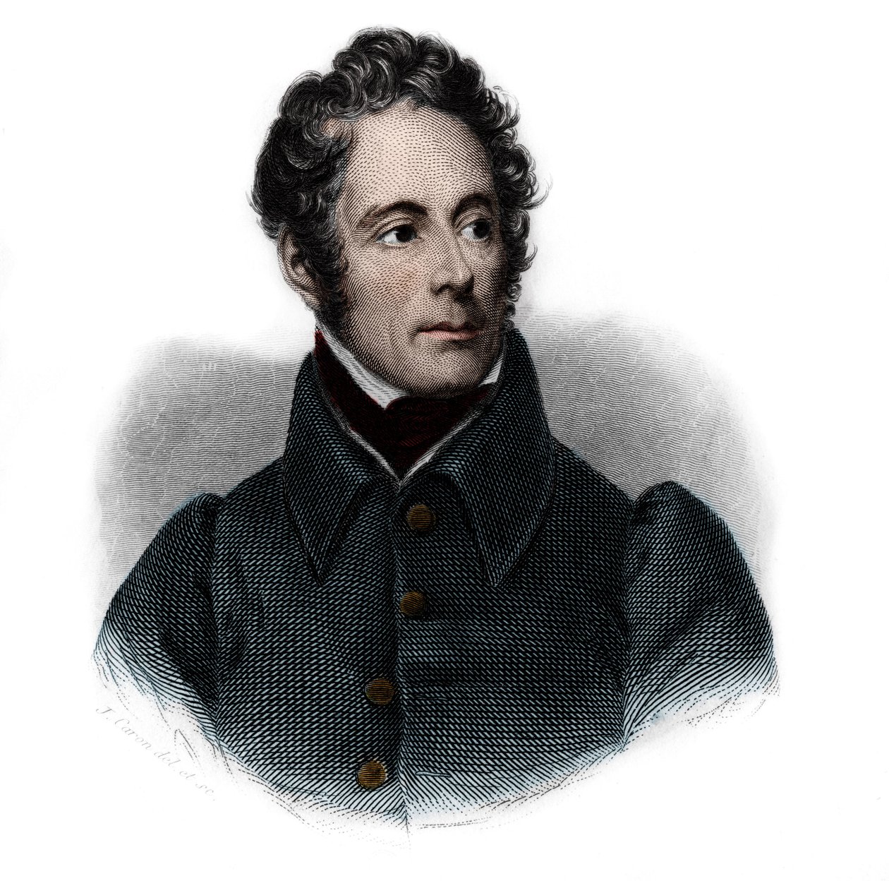 阿尔方斯-德-拉马丁（1791-1869）的肖像，法国作家、诗人和政治家。载于路易-德-科梅宁-蒂蒙的《演讲者之书》。1842.私人收藏。 作者 法语学校