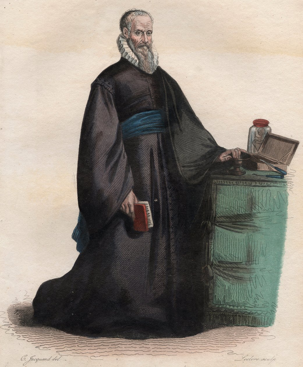 安布罗伊斯-帕尔（1509-1590）的肖像，法国外科医生。插图来自埃德蒙-梅内克特的《法国普鲁塔克》。 作者 法语学校