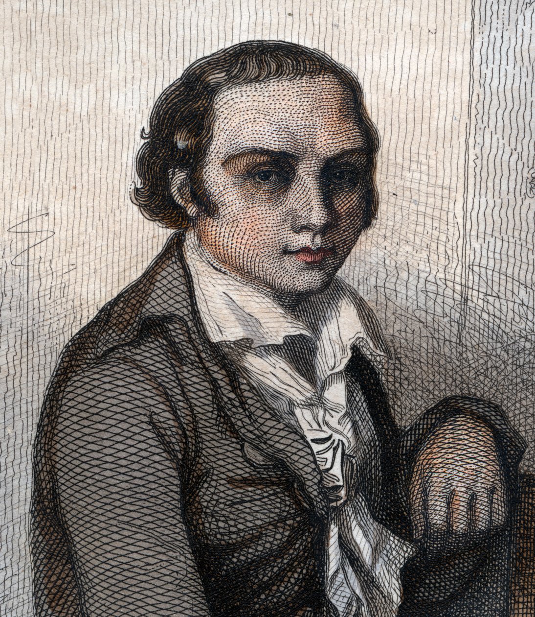 法国诗人Andre Marie Chenier（1762-1794）的肖像。 作者 法语学校