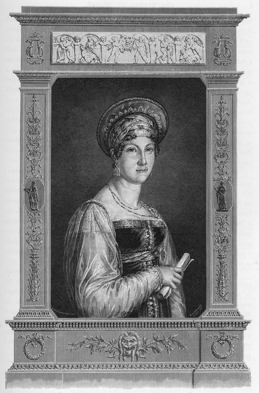 安妮-弗朗索瓦兹-布泰（Anne Francoise Boutet）的肖像，被称为玛斯小姐（1779-1847）的法国女演员--1862年的版画，载于我们第一批作家的《世界女王》。在J. G. D. ARMENGAUD的指导下出版的书。 作者 法语学校
