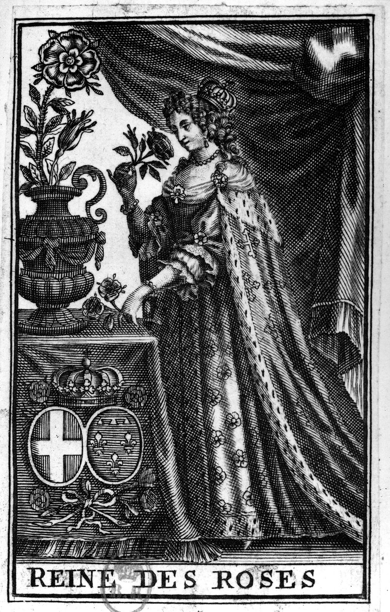 安妮-玛丽-奥尔良（1669 - 1728）（Anna Maria di Borbon-Orleans (Borbone Orleans)）的肖像，萨瓦公爵夫人，奥尔良公爵先生和英国的亨丽埃特-安妮（Henriette Anne）的女儿。18世纪的雕版画。 作者 法语学校