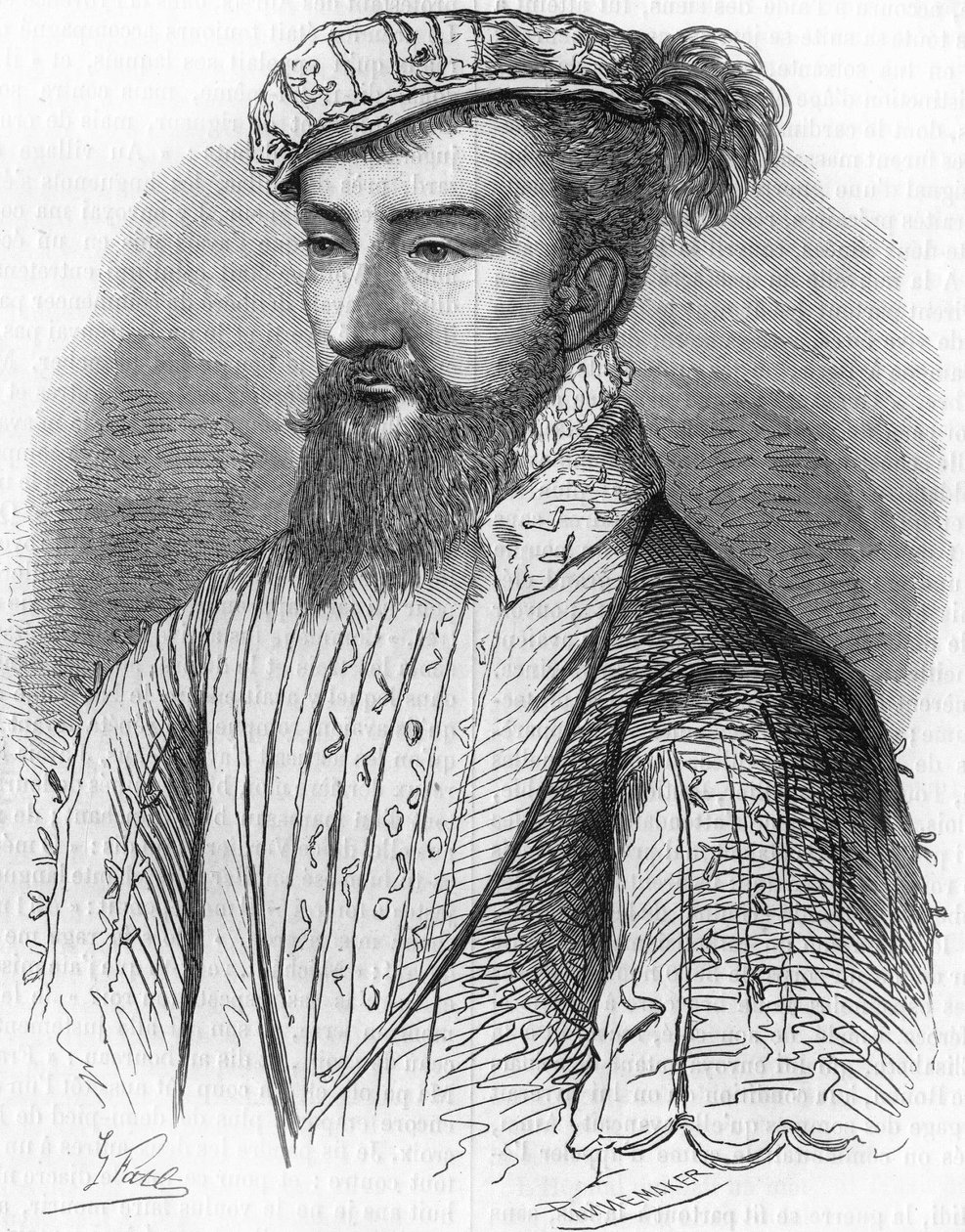 安托万-德-波旁（Antoine de Bourbon，1518-1562）的肖像，纳瓦拉国王和亨利四世的父亲。载于《法国人民史》，约1885年。雕版画。 作者 法语学校