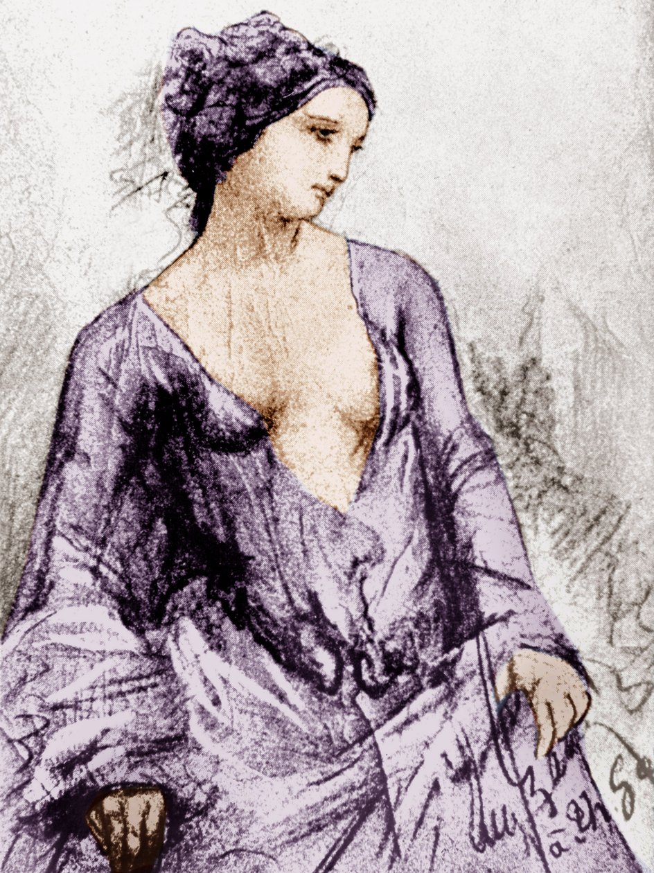 1852年波德莱尔情妇Apollonie Sabatier的肖像，绘画，着色文件 作者 法语学校