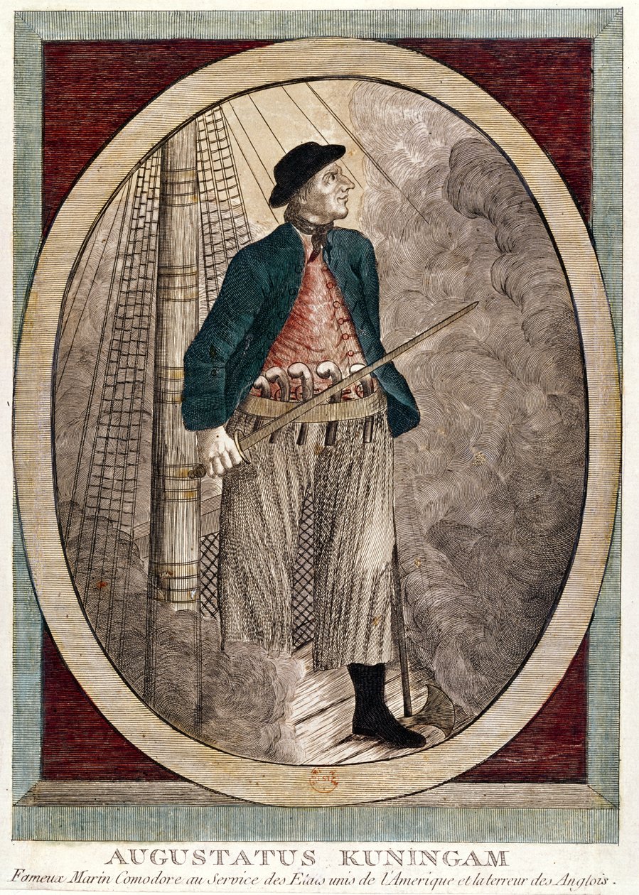 在独立战争期间活跃的美国海盗Augustatus Kuningam的画像，1780年 作者 法语学校