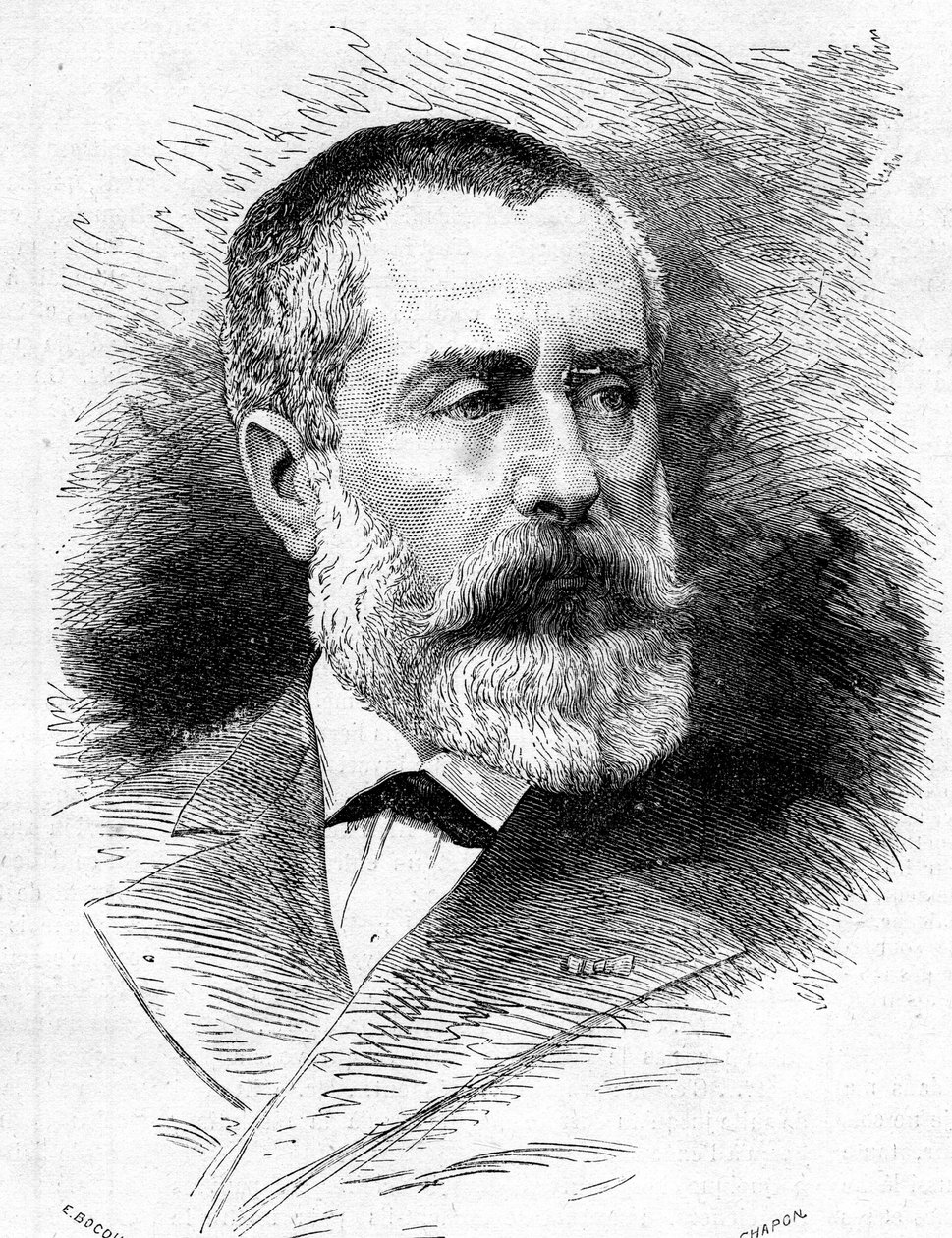 奥古斯特-伊曼纽尔-沃科尔贝尔（1821-1884）的肖像，法国作曲家和巴黎歌剧院的导演。雕刻于1879年7月26日的《世界画报》第1165期。 作者 法语学校