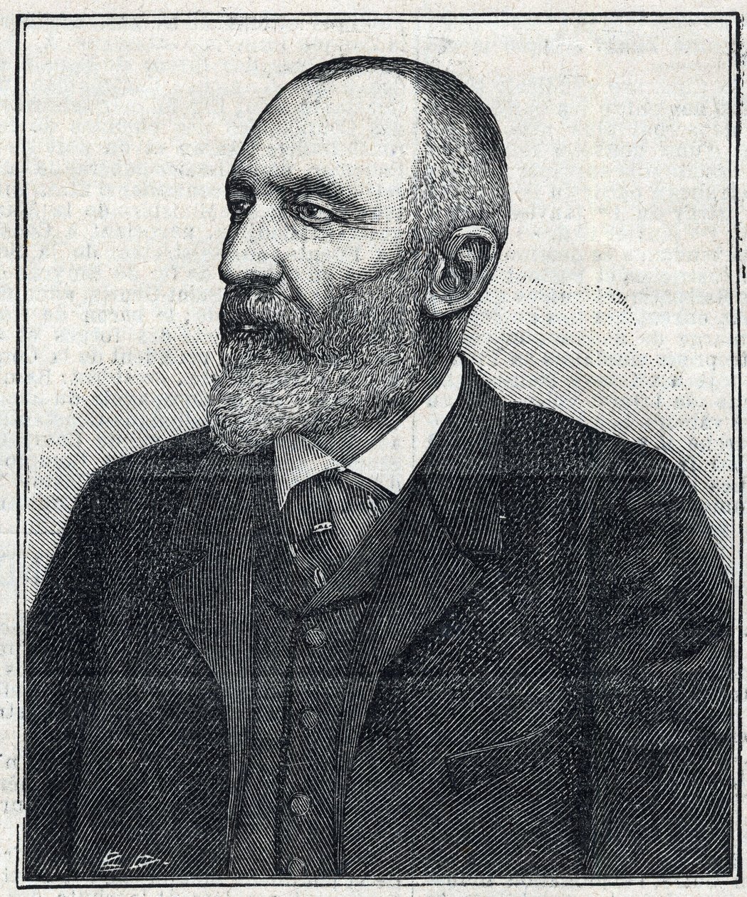 奥古斯特-舍勒-凯斯特纳（Scheurer Kestner）（1833 - 1899）的肖像，化学家、工业家和阿尔萨斯的政治家。1897年的雕版画。私人收藏。 作者 法语学校