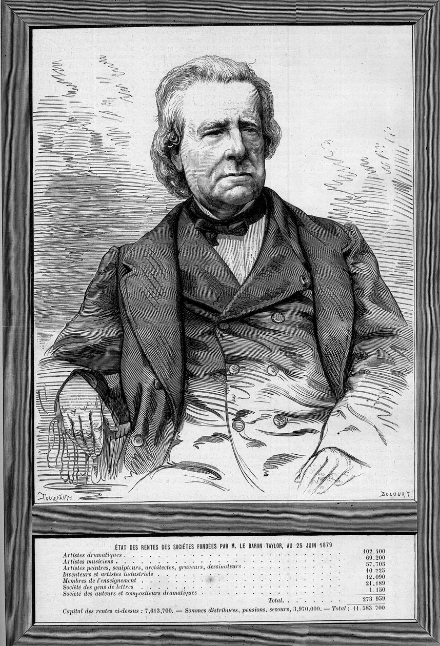 泰勒男爵（Isidore Justin Severin Taylor，dit）（1789-1879）的画像，法国剧作家和慈善家。雕刻于1879年9月13日的《世界画报》第1172期。 作者 法语学校