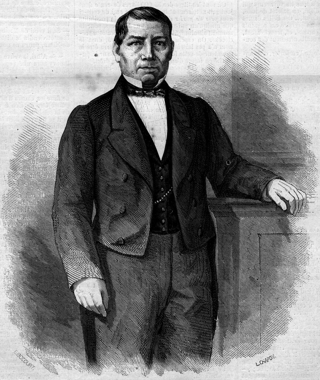 贝尼托-巴勃罗-华雷斯-加西亚（1806-1872）的画像，墨西哥政治家。1862年6月14日《世界画报》第270期上的版画。 作者 法语学校