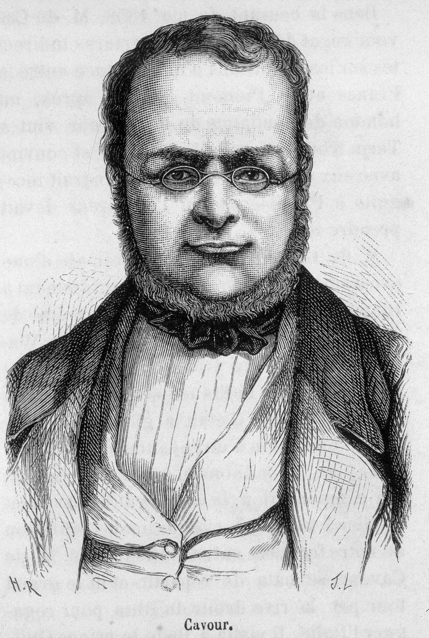 卡米洛·本索 (Camillo Benso) 的肖像，加富尔伯爵 (1810 - 1861) 意大利政治家 - 在亨利·马丁的“法国历史”中 作者 法语学校