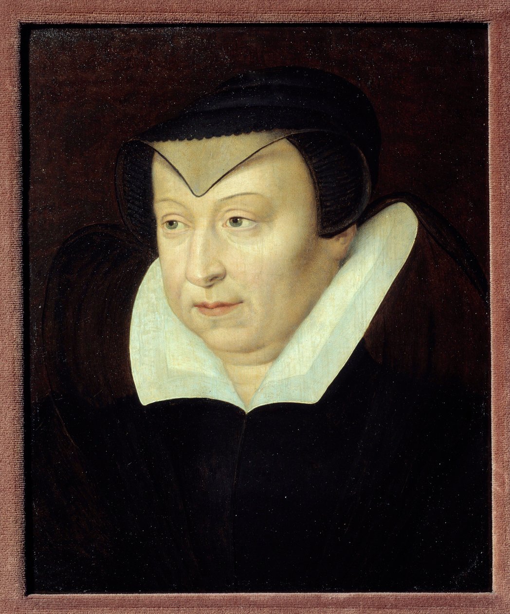 凯瑟琳·德·美第奇 (Caterina de Medicis) (1519-1589) 的肖像，法国女王 法国画派绘画。 16 世纪尚蒂伊，孔德博物馆 作者 法语学校