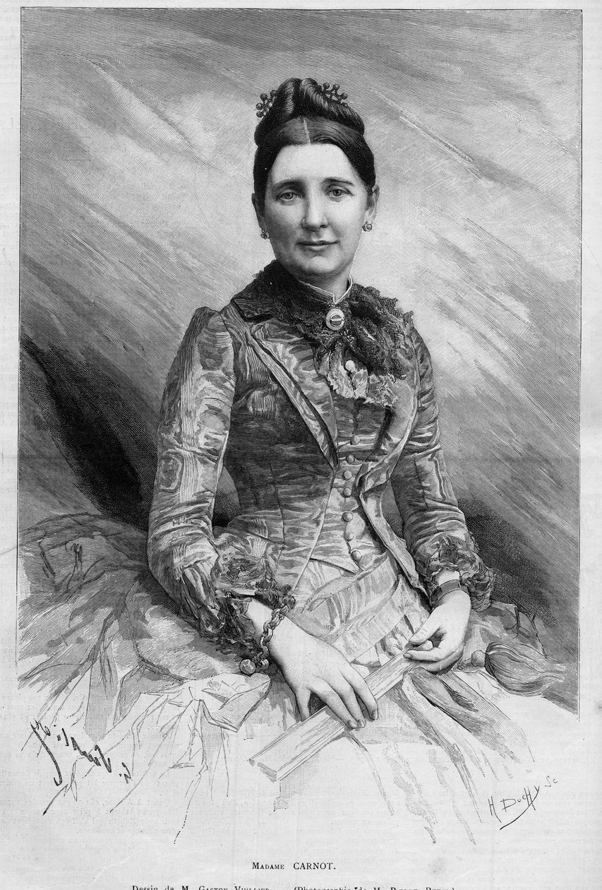 塞西尔-卡诺（nee Dupont-White或Dupont White）（1841-1898）的肖像，法兰西共和国总统萨迪-卡诺的妻子。1889年5月25日《世界画报》第1678期上的版画。 作者 法语学校