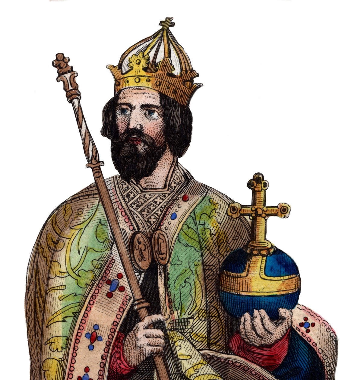 Charlemagne（742-814）的肖像，弗兰克斯之王。 作者 法语学校