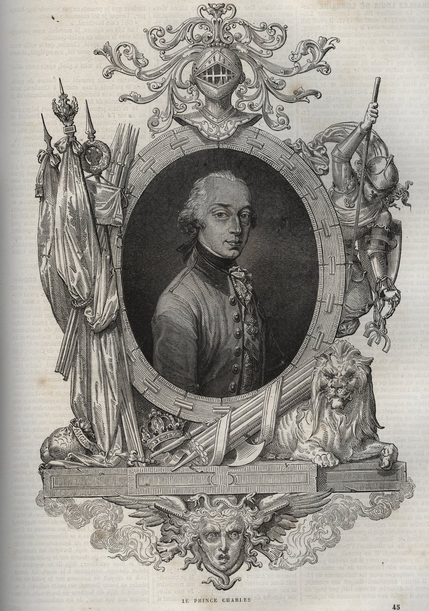 Charles-Louis of Austria-Teschen(查理-路易-特森)(1771-1847)(Erzherzog Karl von Osterreich)奥地利大公，特森公爵的肖像--查理大公，特森公爵--来自Maurice La Charest的《新国家百科全书》。 作者 法语学校