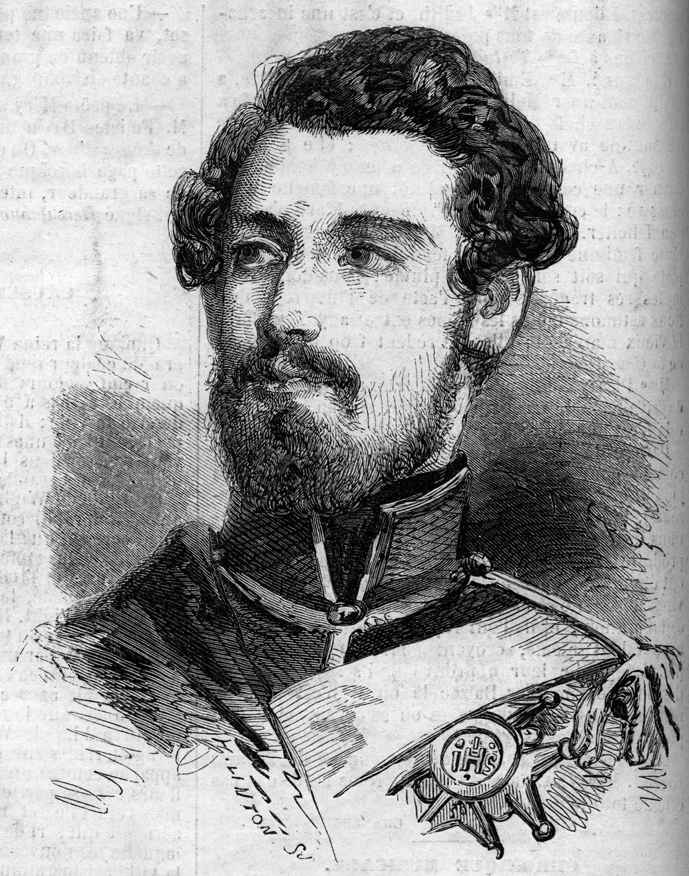 查理（卡尔）十五世（1826-1872）的肖像，瑞典和挪威国王。1859年7月23日《世界画报》第119期上的版画。 作者 法语学校