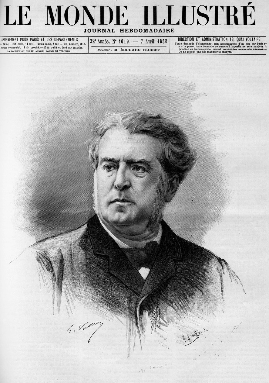 查尔斯-弗洛凯（1828-1896）的肖像，1888年至1889年担任部长会议主席。载于1888年的《图画世界》。 作者 法语学校